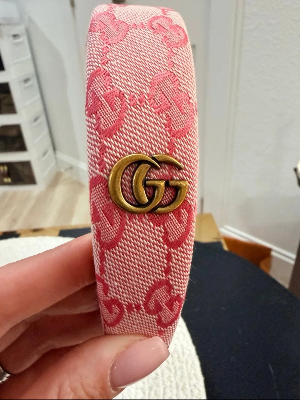 Pink jacquard headband with gold Double Logo hardware- NEW